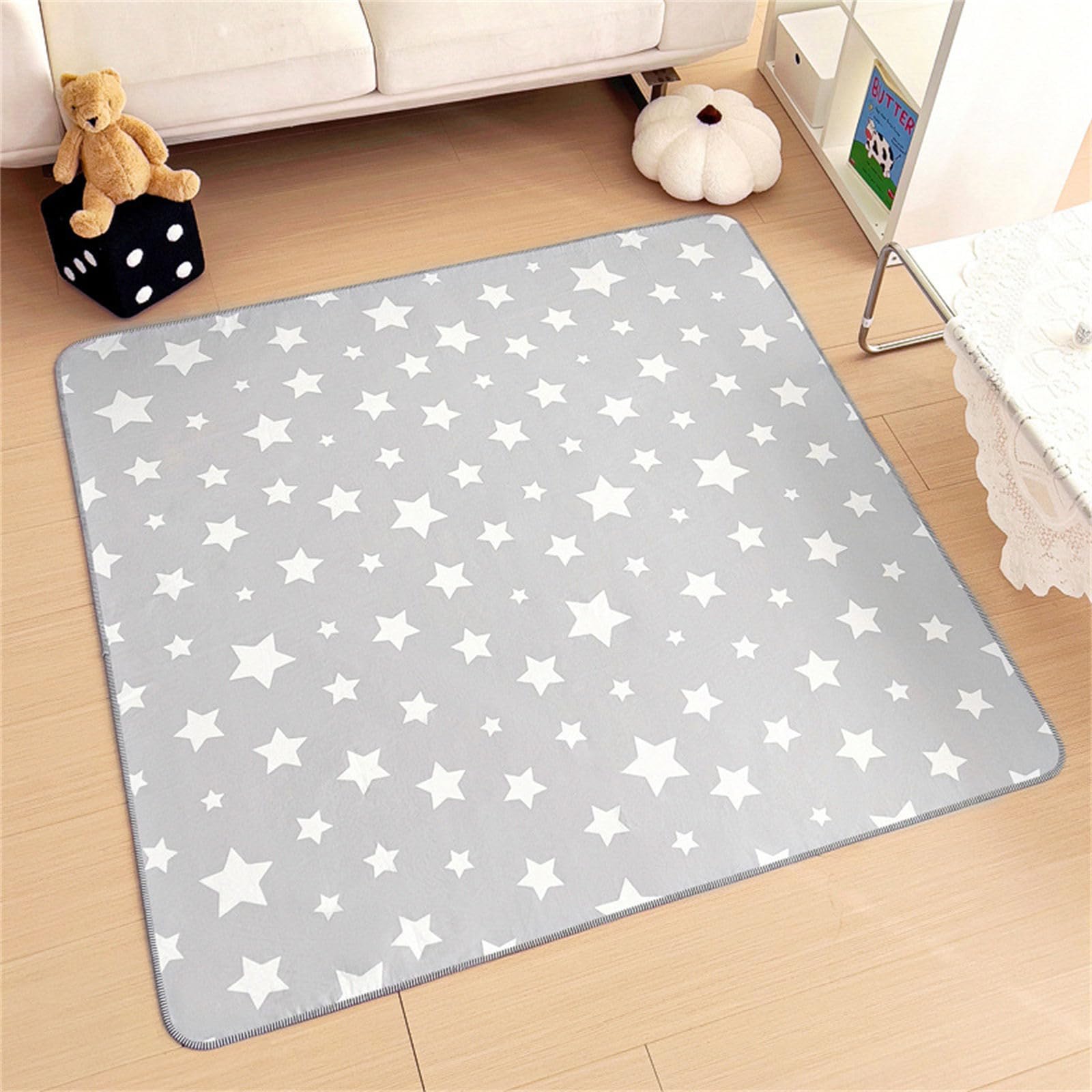 Treer Baby Splat Floor Mat for Under High Chair, Cartoon Style Highchair Splash Mat Waterproof Spill Mat Anti Slip Baby Feeding Mat/Weaning Mat/Messy Mat (70x100cm,Stars)