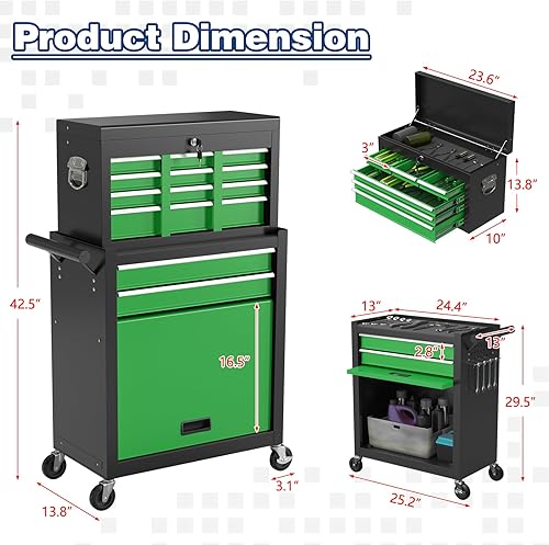 Miniatura 3 de Cofre de herramientas con ruedas, caja de herramientas de alta capacidad de 8 cajones con ruedas, caja de herramientas de almacenamiento extraíble