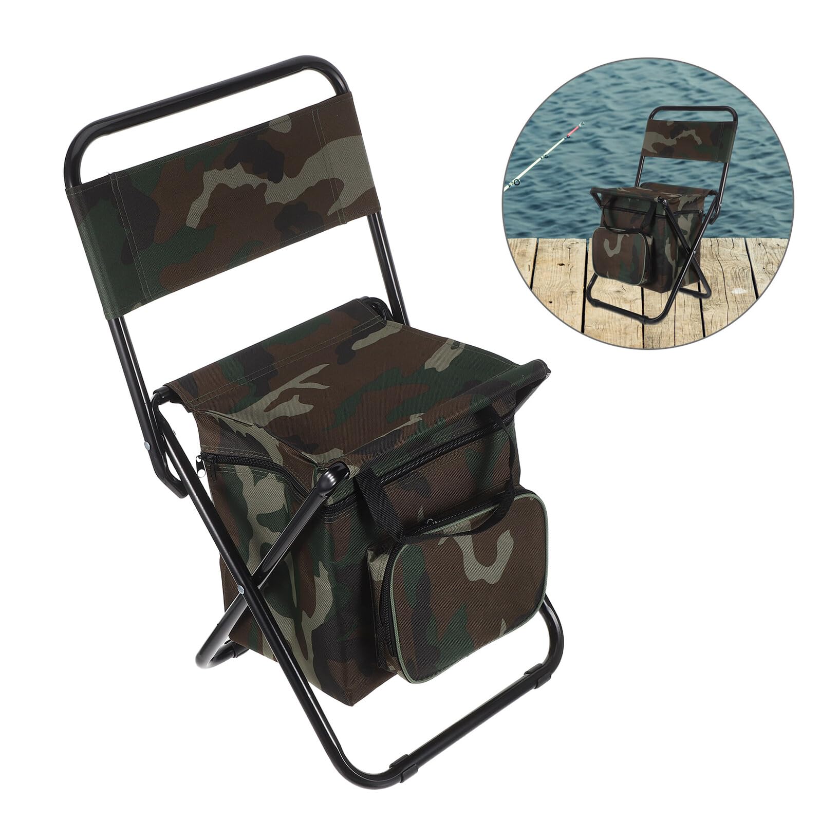 ABOOFAN Sgabello Pieghevole da Campeggio con Schienale Ergonomico e Borsa Termica Integrata Sedia Portatile Compatta per Pesca Escursionismo e Outdoor Sedile Traspirante e Facile da