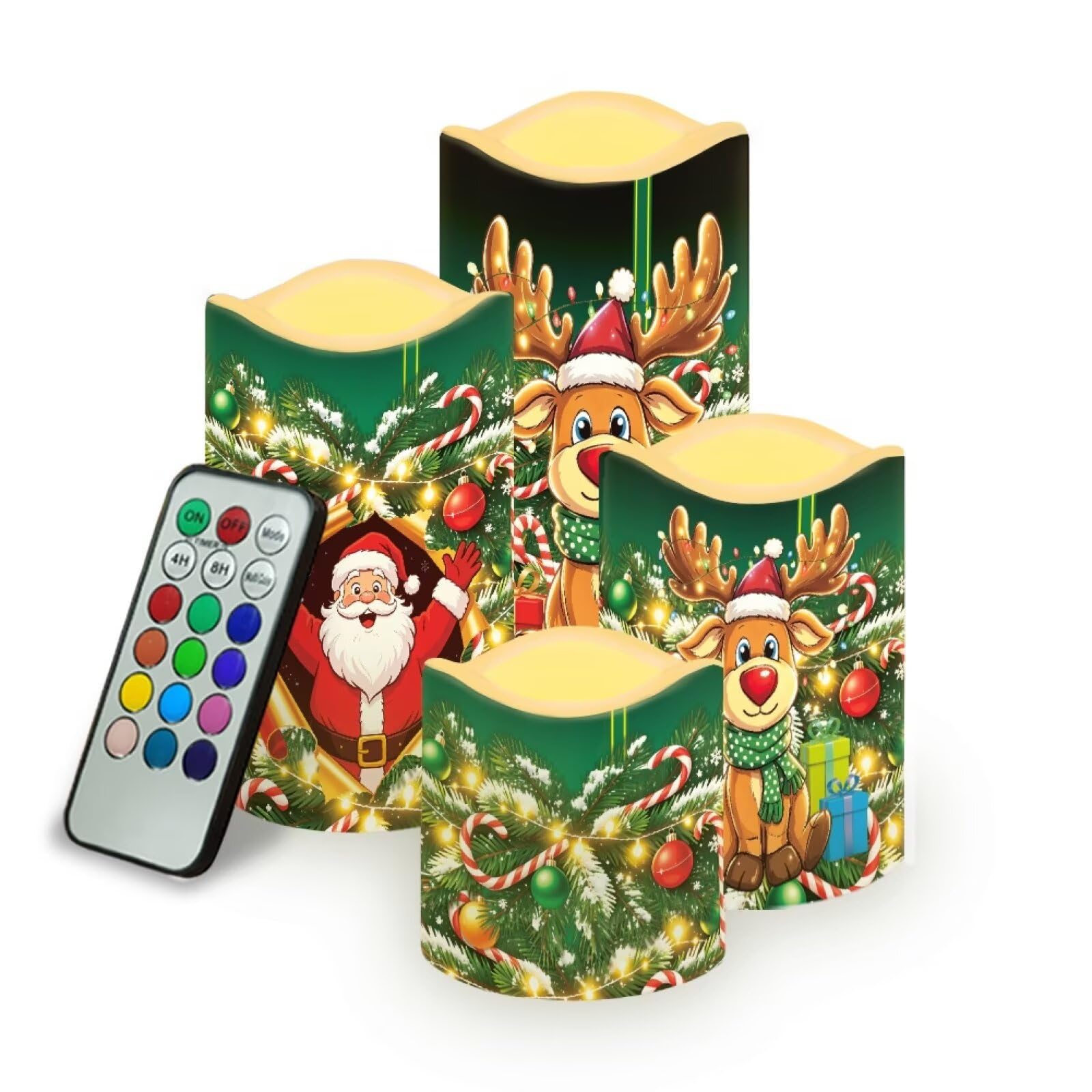 Christmas Flameless Candles Set of 4 with Remote Control | Christmas LED Flameless Candle Set with Timer, Battery Operated Fake Candles for Kitchen Room, Home Decor