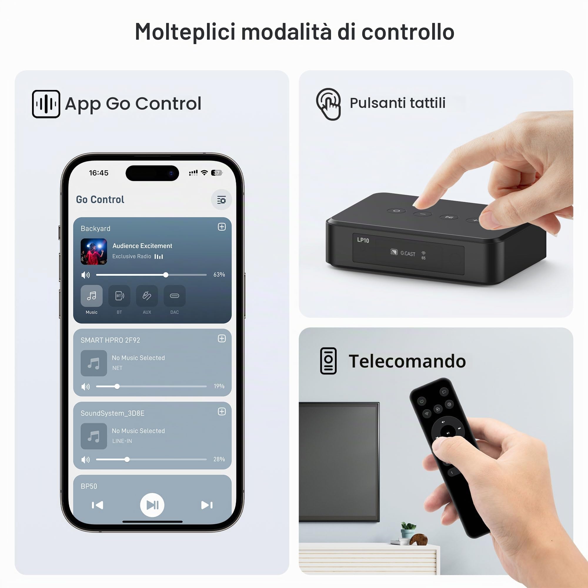 Arylic LP10 Streamer musicale wireless, supporta AirPlay 2, Google Cast, Apple Home e Spotify e Tidal connect Opzioni di streaming multiple, preamplificatore WiFi e Bluetooth 5G con app, telecomando.