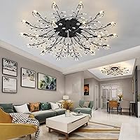 Vista 2 de Modernas lámparas de techo semiempotradas con hojas de cristal negro, lámparas de araña para dormitorio, sala de estar, comedor, cocina, pasillo