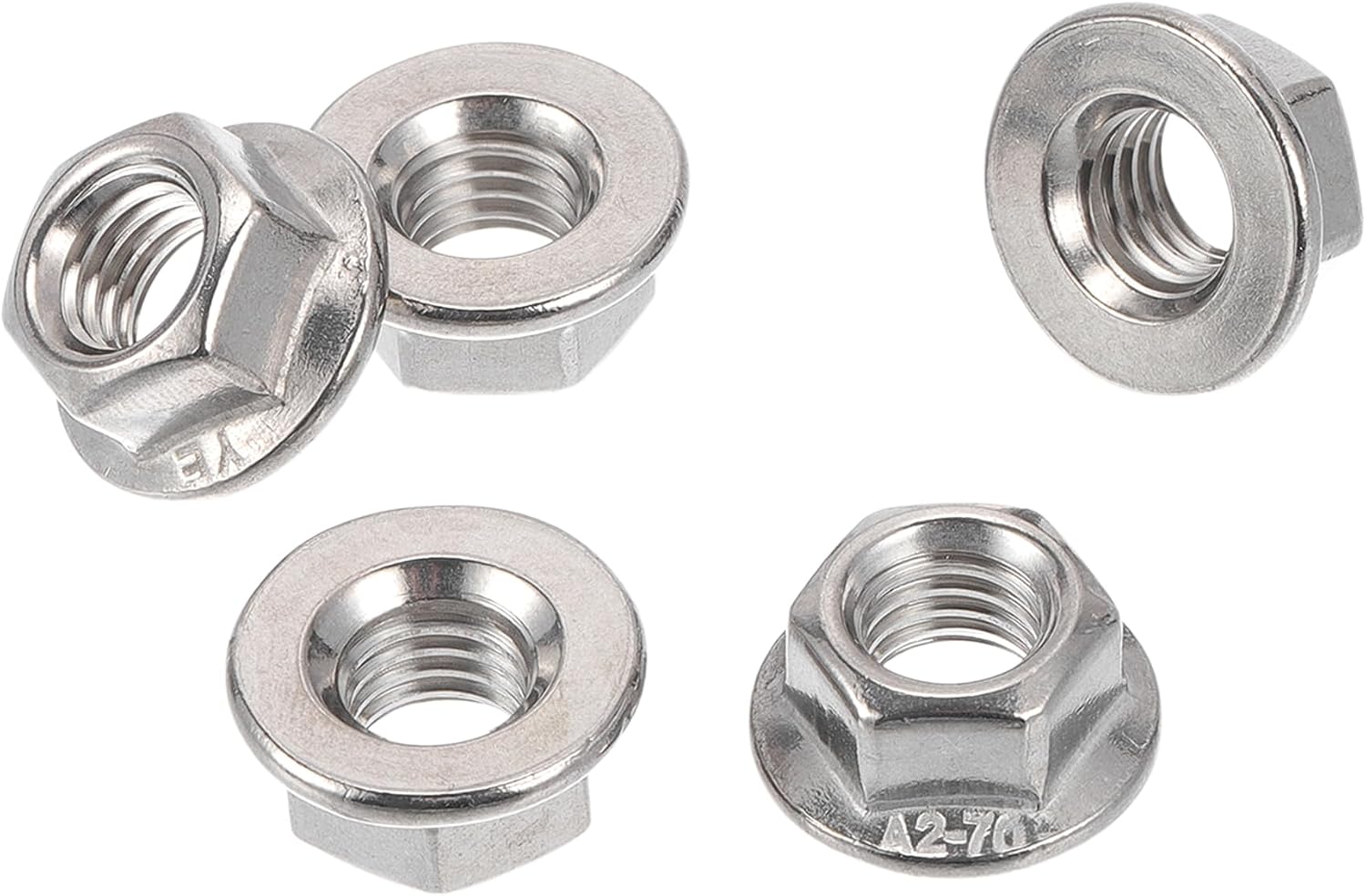 5 Pcs M10*1.5 Car Flange Nuts 304 Stainless Steel Flat Hex Lock Flange Nuts Non-Slip Lock Flange Silver Tone for Car Motorcycle