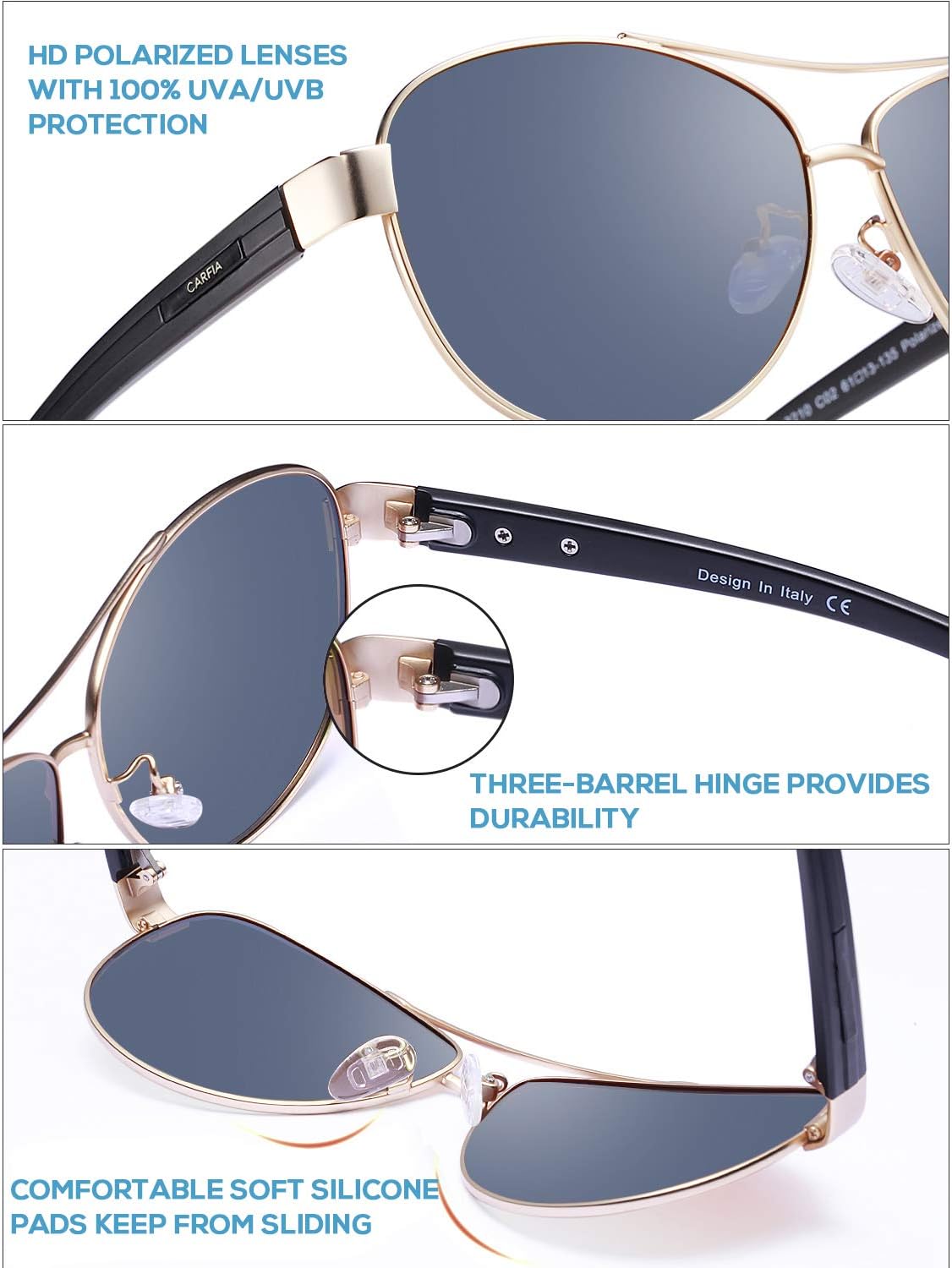 CARFIA Polarized Sunglasses for Women UV Protection Ultra-Lightweight Comfort Metal Frame Driving Glasses CA3210 - Image 7