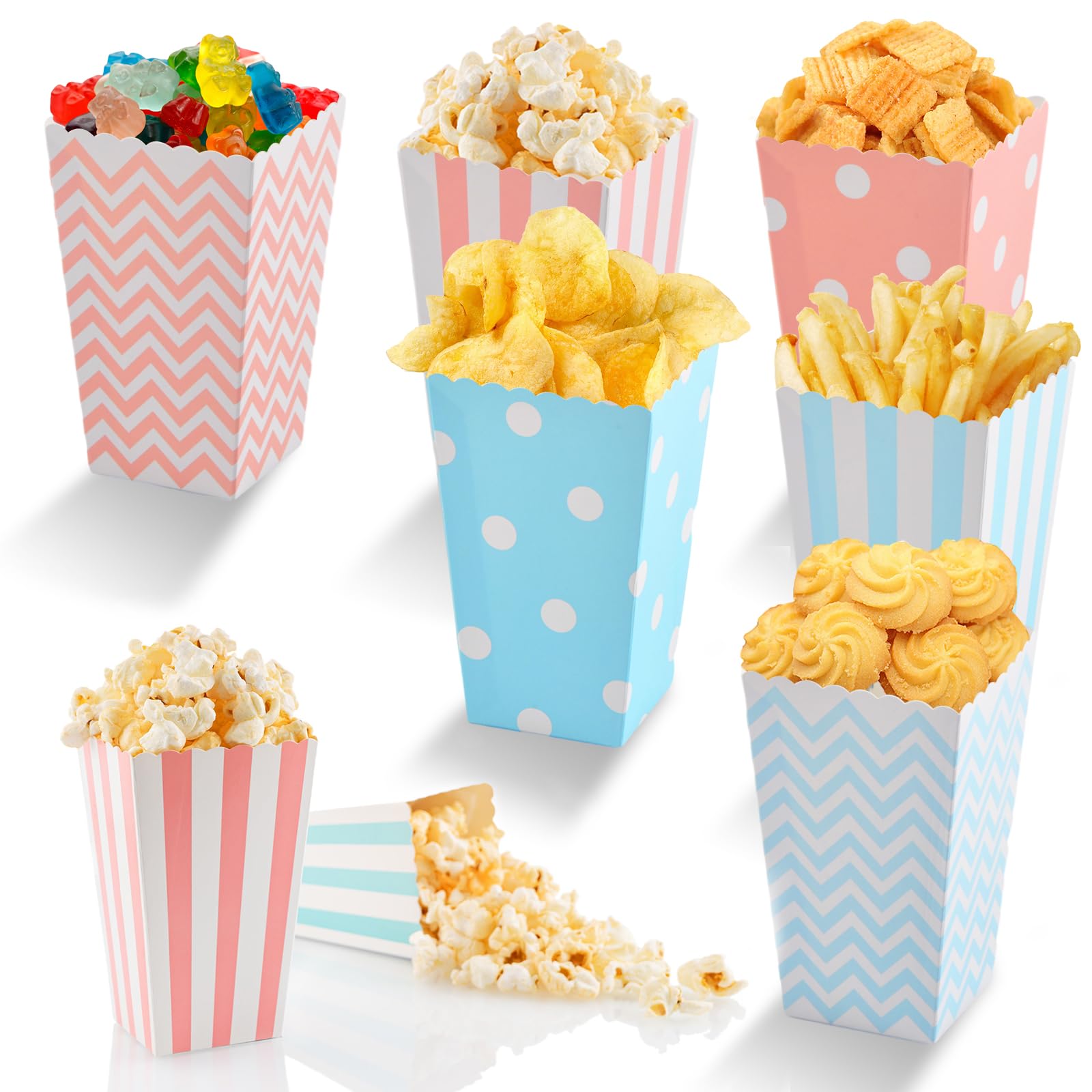 Volumoon Mini Caja de Palomitas, Cubo para Palomitas de Maíz (Juego De60), Bonitos Contenedor Azul y Rosa para Merienda, para Decoración Cumpleaños Fiestas Noche de Cine y Navidad