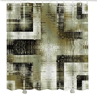 Artistic Vintage Fabric Shower Curtain Beige Olive Green Shower Curtain Cloth Fabric Bathroom Decor Set with Hooks 72 x 78 Inch