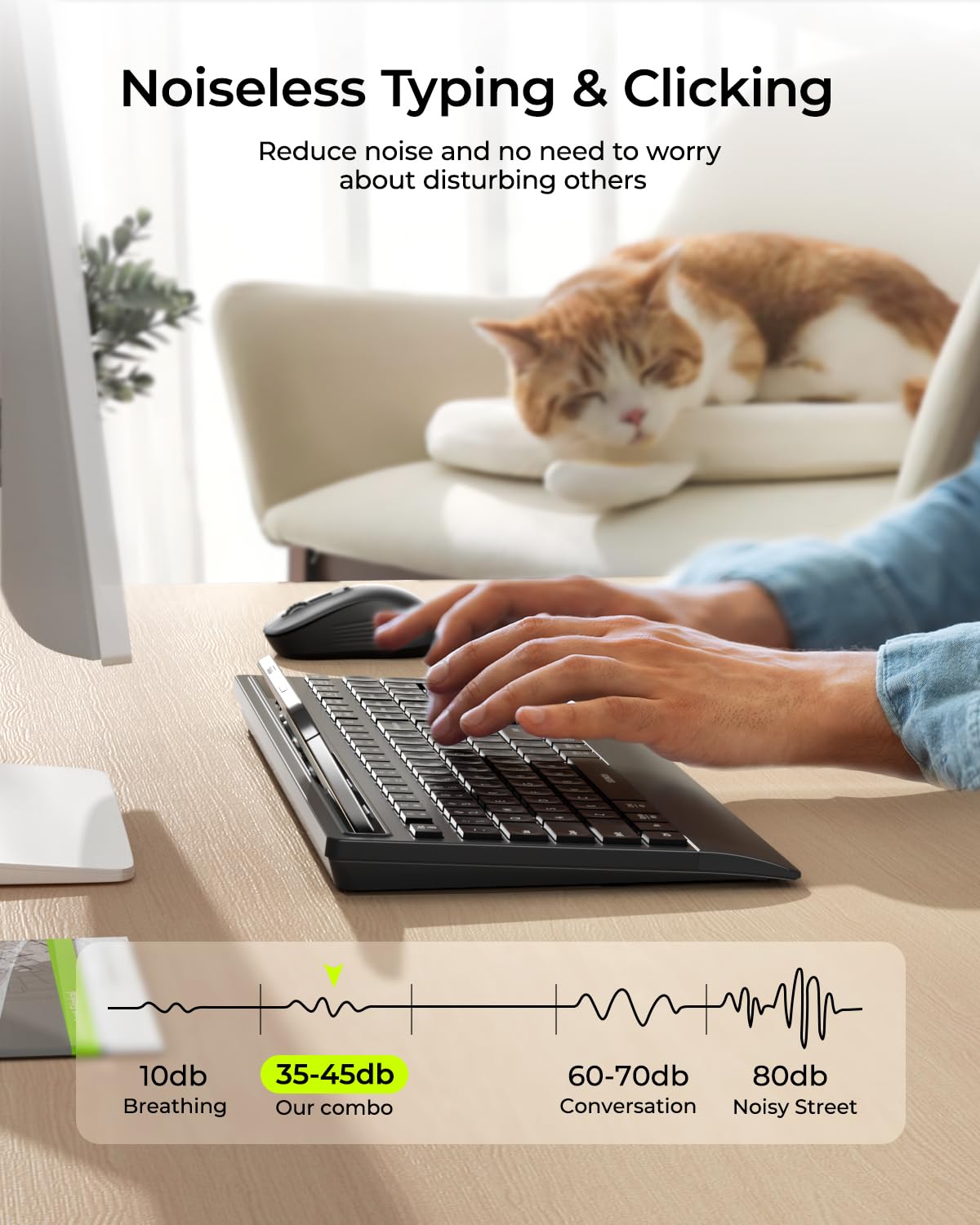 Seenda Bluetooth Keyboard And Mouse Combo - Multi-Device Ergonomic Set With Phone Holder, Full Size (Black)