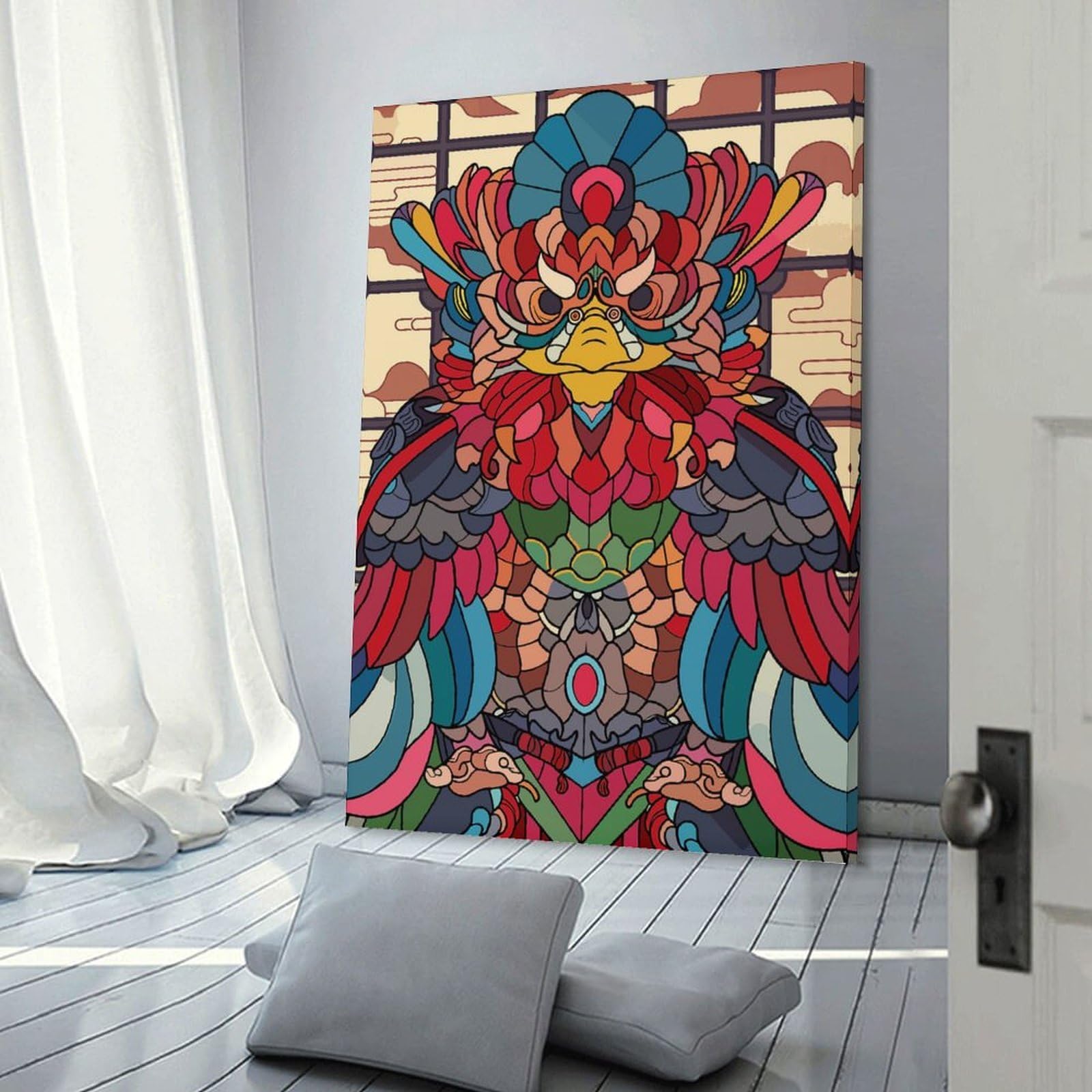 Junmoney Colorful Mythical Bird Illustration Room Decor Wall Art, 20x30inch(50x75cm), for Bedroom Walls, Guest Spaces Or Lounges, Stylish Decor for A Restful Room Update