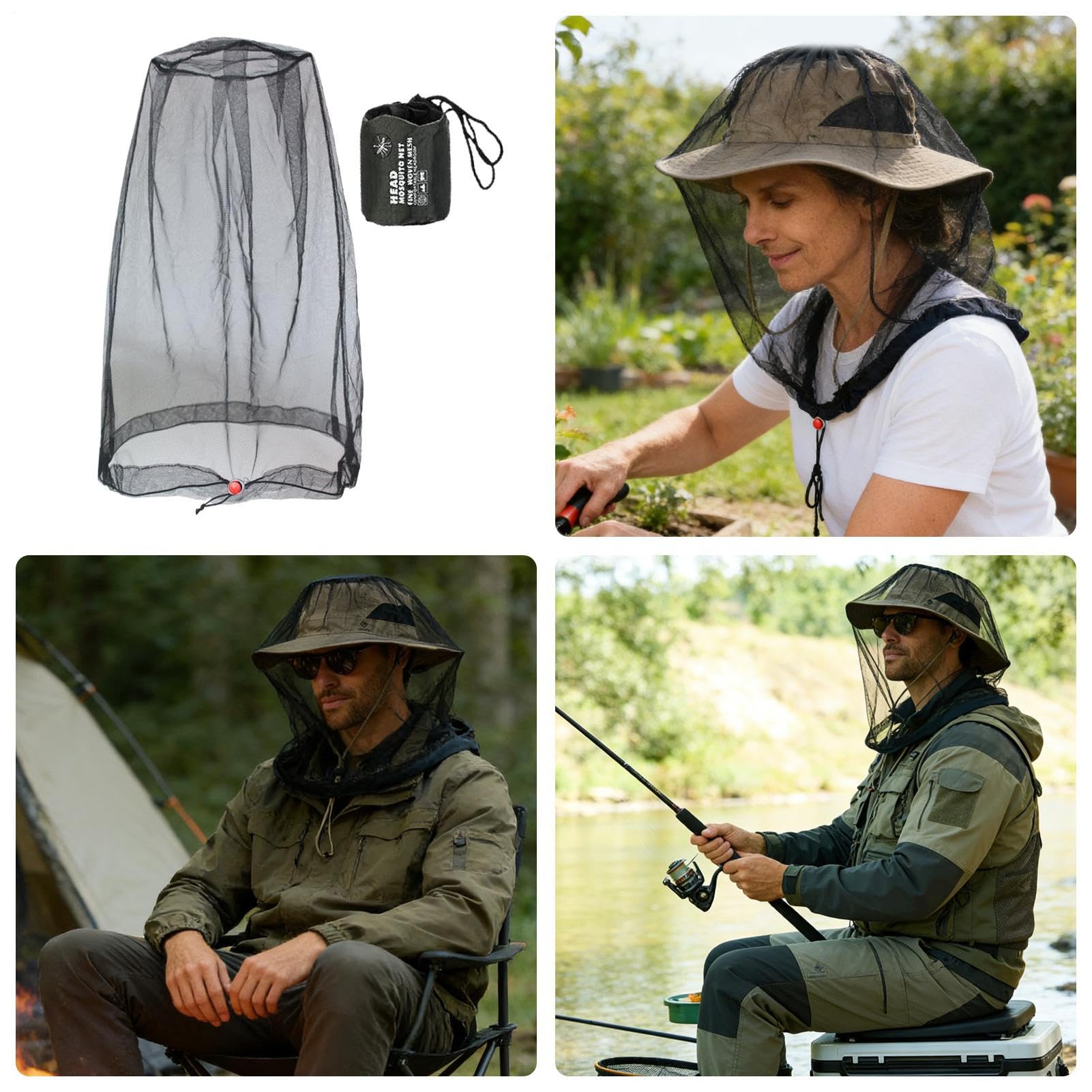 Fly Face Net – Coulisse traspirante fori sottili sopra il cappello – protezione per pesca, campeggio, escursionismo, giardinaggio, attività all'aperto protezione