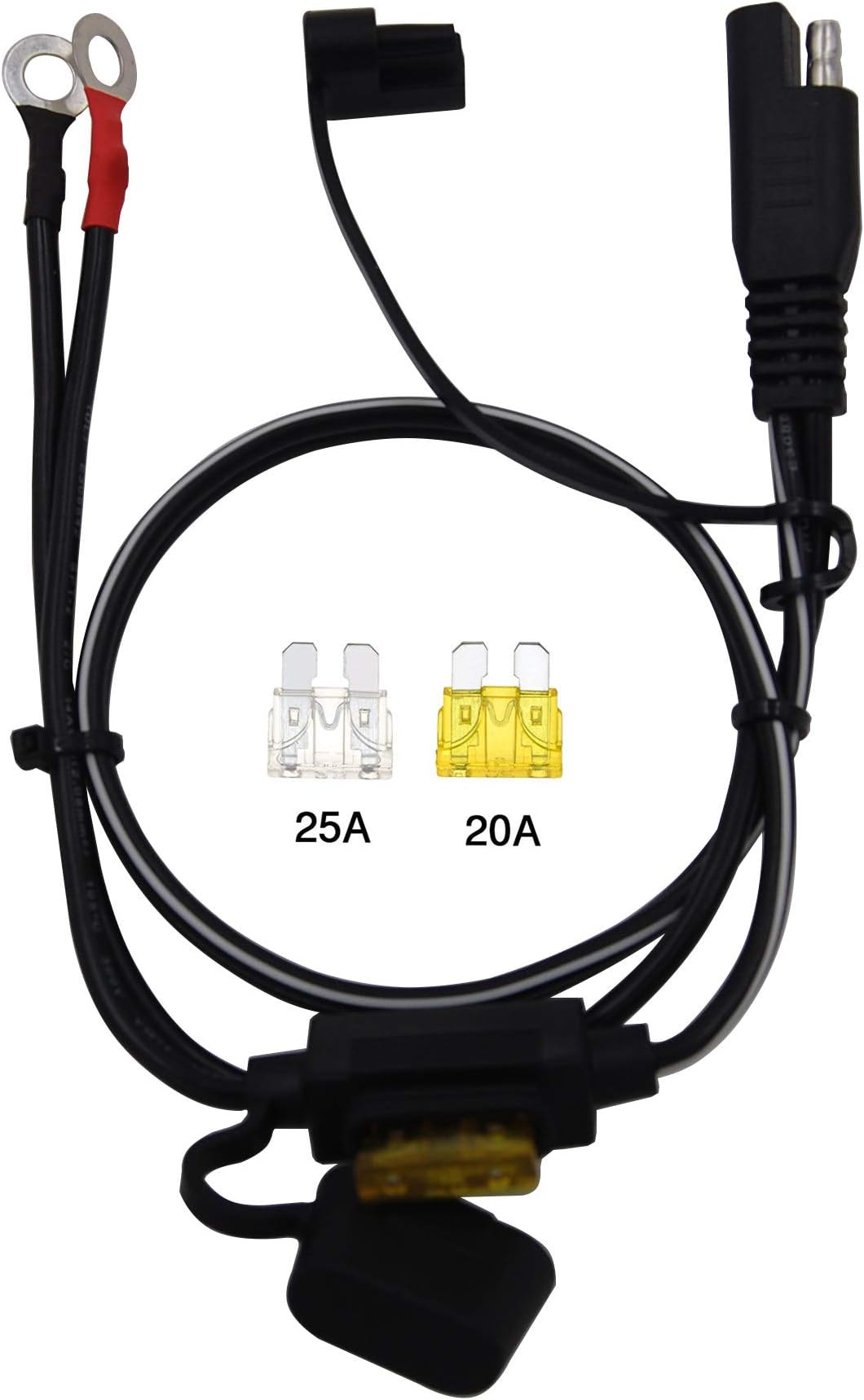 1.6FT 14AWG Ring Terminal to SAE Harness Quick Connect/Disconnect Assembly, 20A Fuse