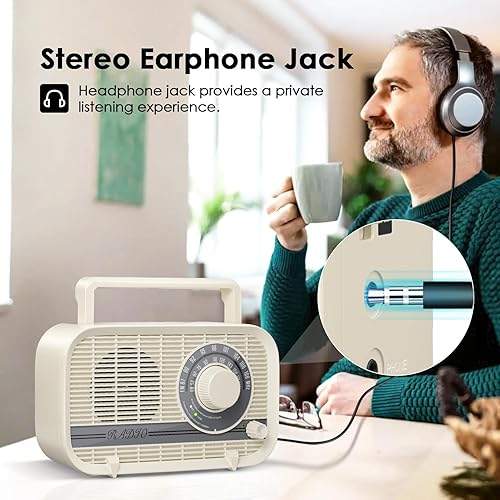 Miniatura 5 de Audiocrazy Radio con Bluetooth, radio portátil AM FM, enchufe de pared y reproducción, o radios con pilas AA, mejor recepción Vintage Retro Radio