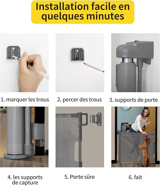 Barrière de Sécurité Rétractable pour Bébé et Animaux Chiens, Extensible de 0-140cm, Porte de Sécurité pour Escaliers, Couloirs et Portes – Utilisation Intérieure et Extérieure gris - 5
