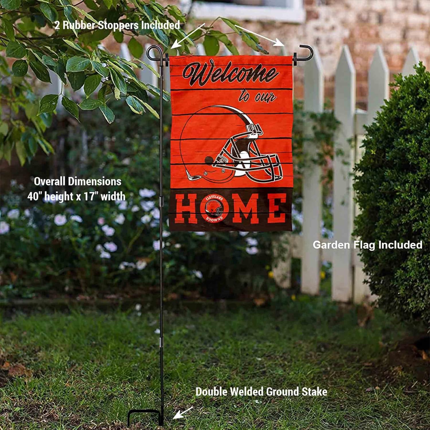 WinCraft Browns Welcome to Our Home Garden Flag and Flagpole Mount - Image 3