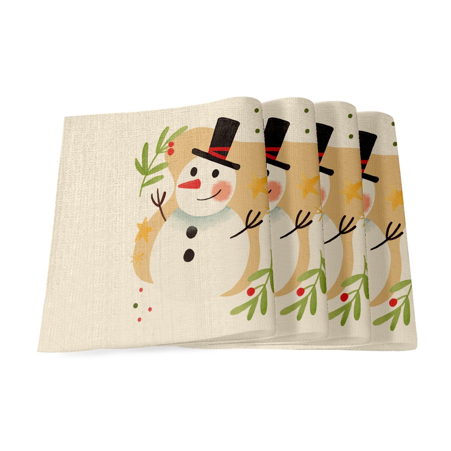 Set de Table en Lin Magie de Noel Grand Format 40x28.5 cm pour Fêtes de Fin d'Année Lot de 4