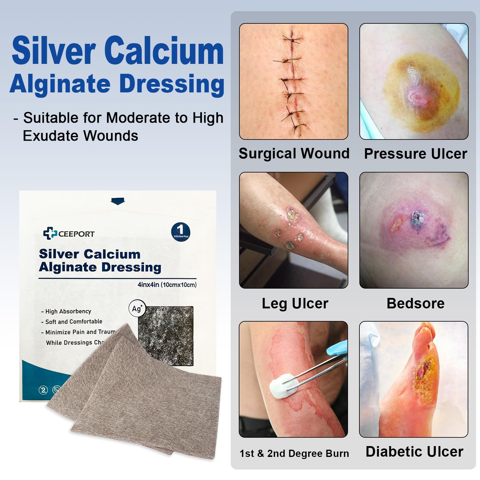 Ceeport Ag Silver Calcium Alginate Wound Dressing Pads 4 "x 4", 10 Pack — Amazon image 3