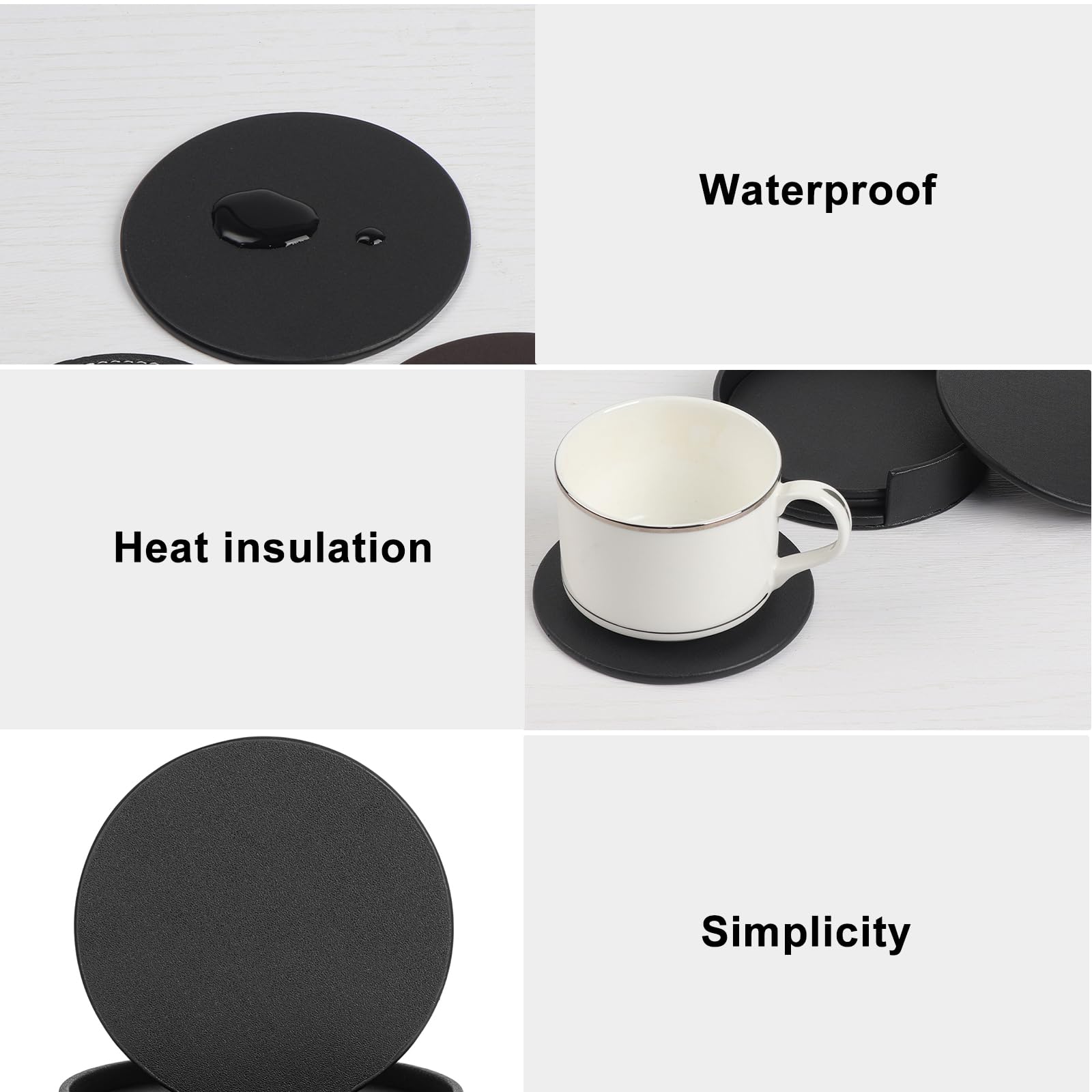 Set of 4 PU Leather Coaster, 4 Inch Round Drink Coasters with Holder - Image 3