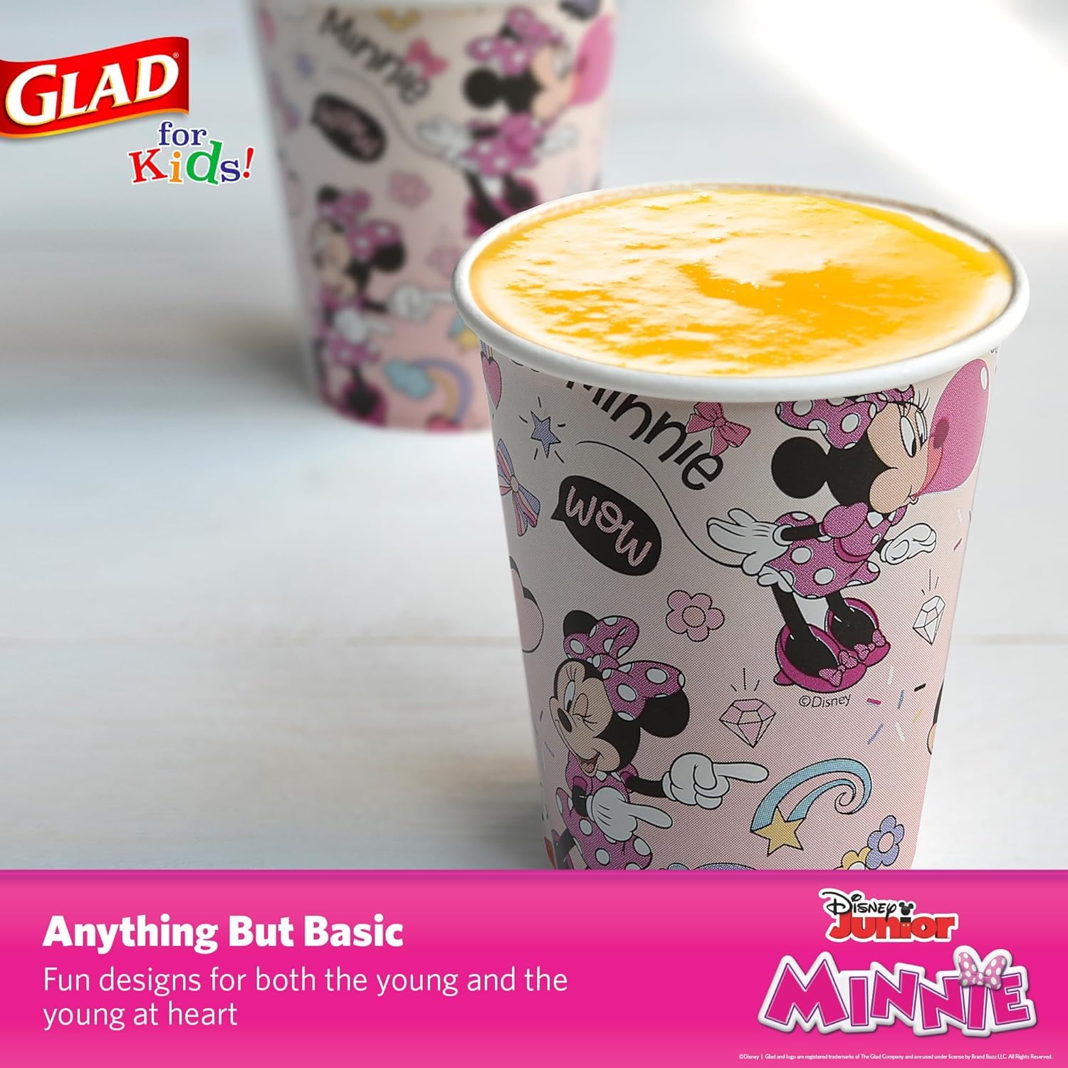 Glad Disney Mickey & Friends Pappbecher für Kinder, 266 ml, mit Minnie Mouse rosa Punktemuster, rosa gepunktet, Mickey & Friends, Pappbecher für den täglichen Gebrauch, Kinderbecher, 24 Stück, 10