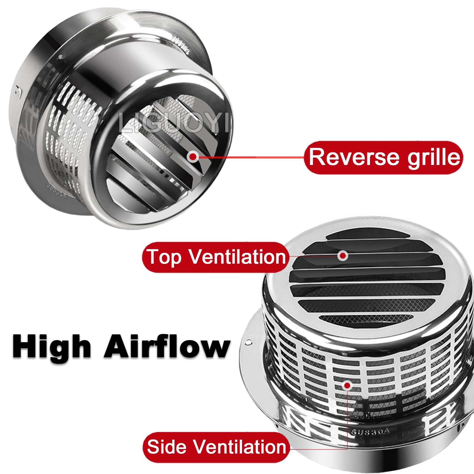 LIGUOYI Grille De Ventilation Cylindrique 100 150 190mm Mural Bouches D'aération, Rond Sortie D’air en Acier Inoxydable avec Moustiquaire, Grille De Ventilation pour Cuisine avec Vis