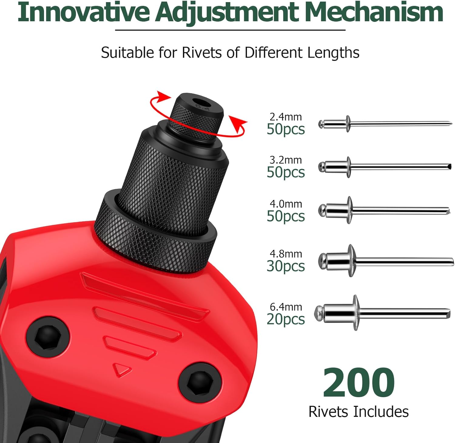 JiGiU 13" Heavy Duty Hand Riveter 5 Nosepieces 3/32", 1/8", 5/32", 3/16", 1/4" + Pneumatic Tool Air Riveter Rivet Gun 3/32", 1/8", 5/32" and 3/16" for Automotive, Construction, Manufacturing Industry
