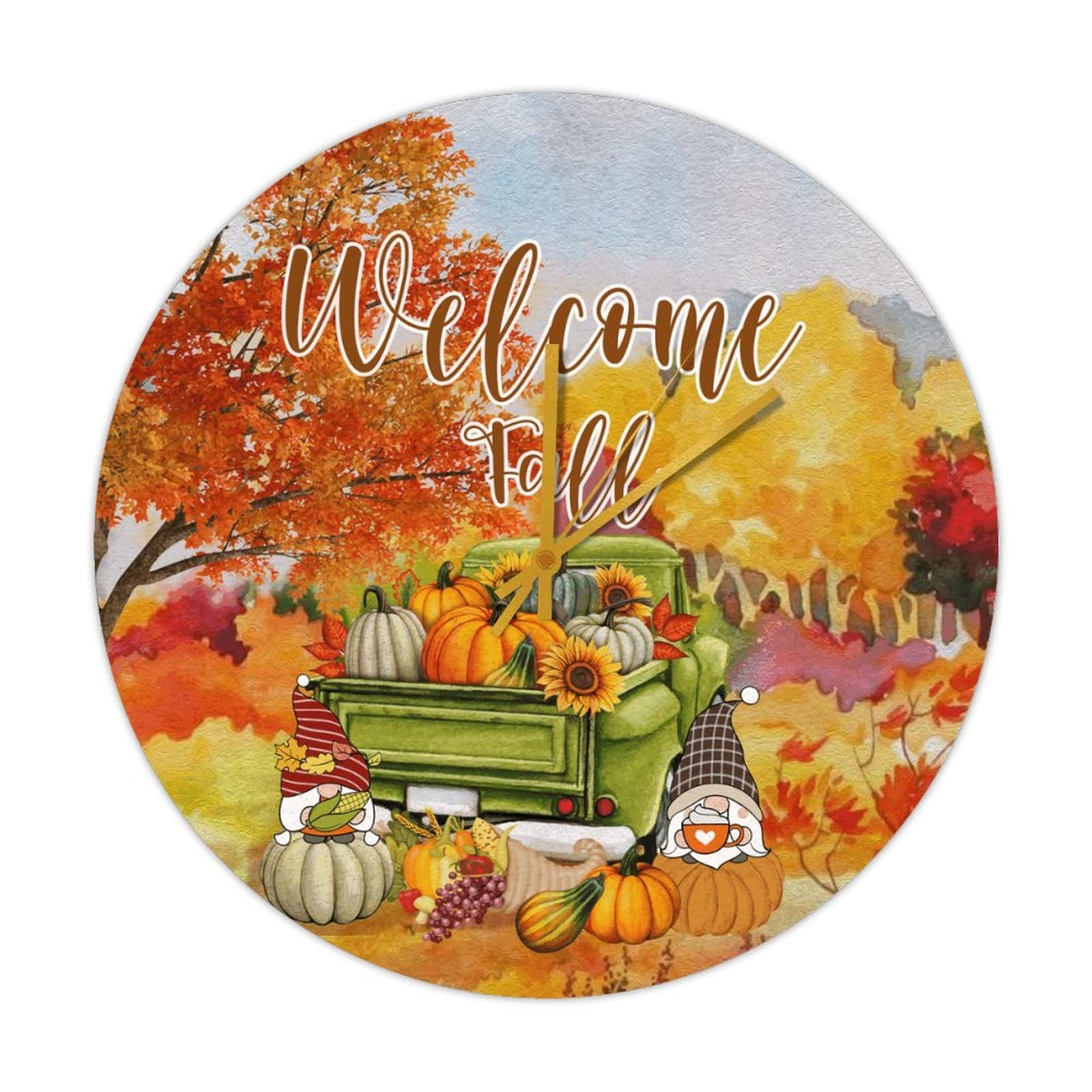 Horloge rustique à piles en bois Welcome Fall pour salon et cuisine 38cm