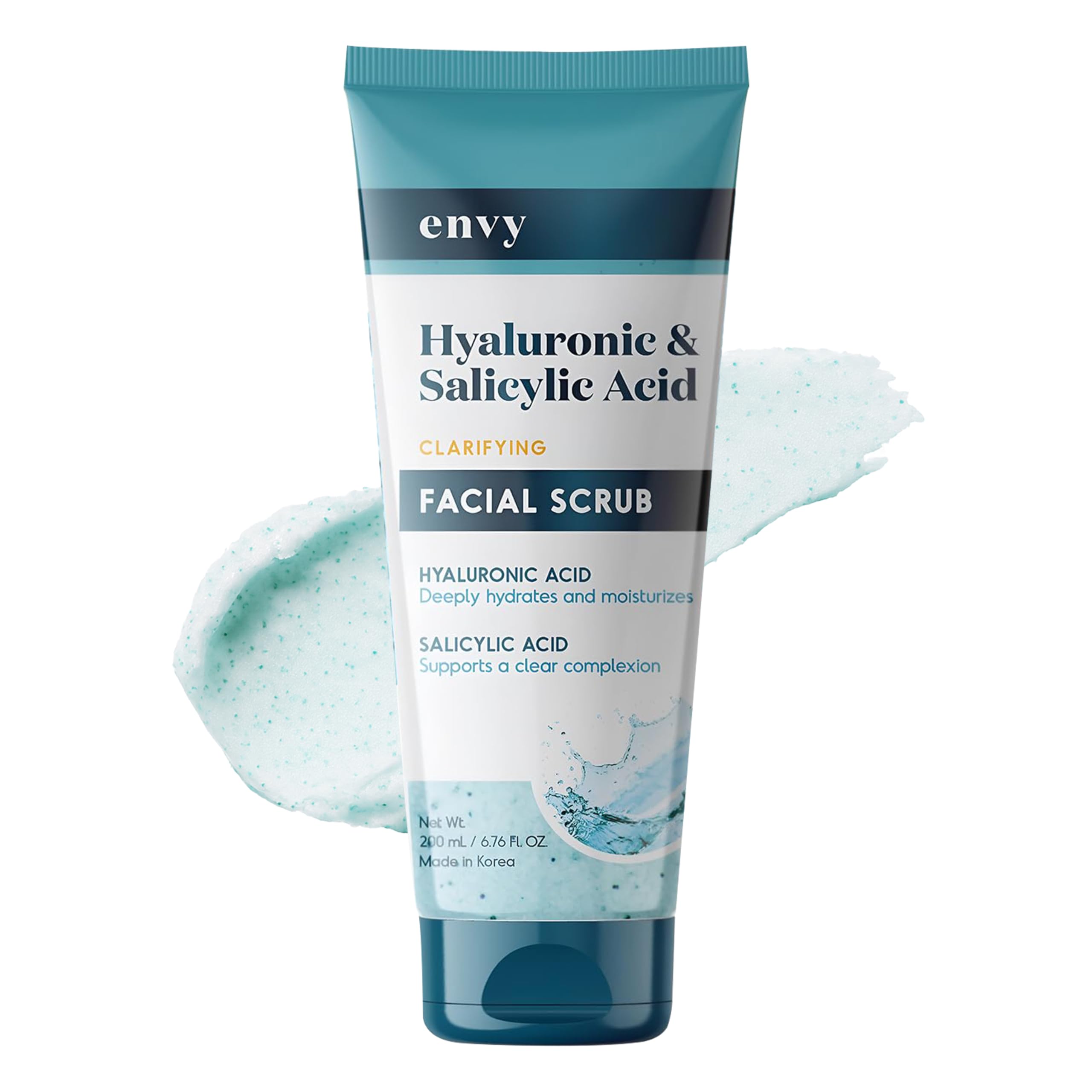 Envy Hyaluronic Acid & Salicylic Acid Face Scrub - Hydrating, Moisturizing & Anti-Aging Facial Exfoliating Scrub - Dermatologist Tested, Clean Beauty for All Skin Types - 6.76 Oz