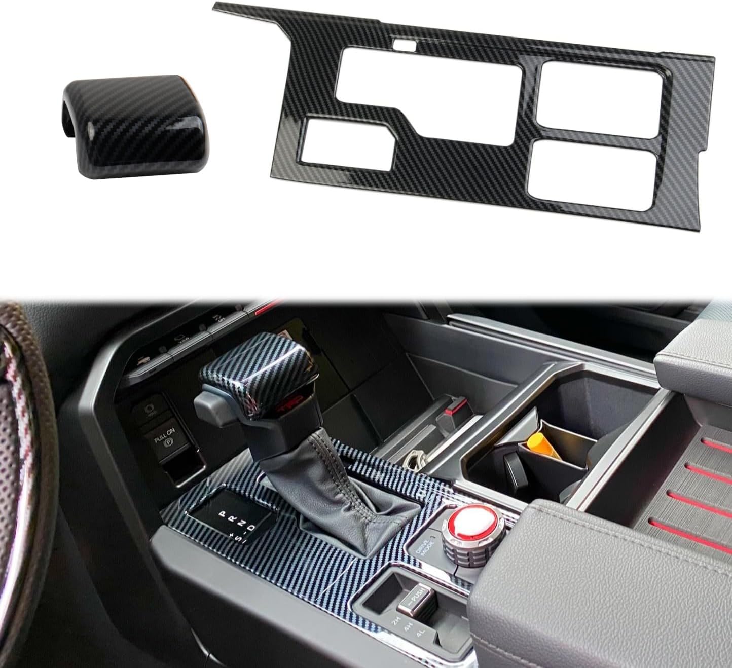 Carbon Fiber Style Center Consoles Gear Shift AC Vent Door Window Switch Panel Cover Trim Accessories Kit for Toyota Tundra 2022-2025 (Kit 2(for 4WD))