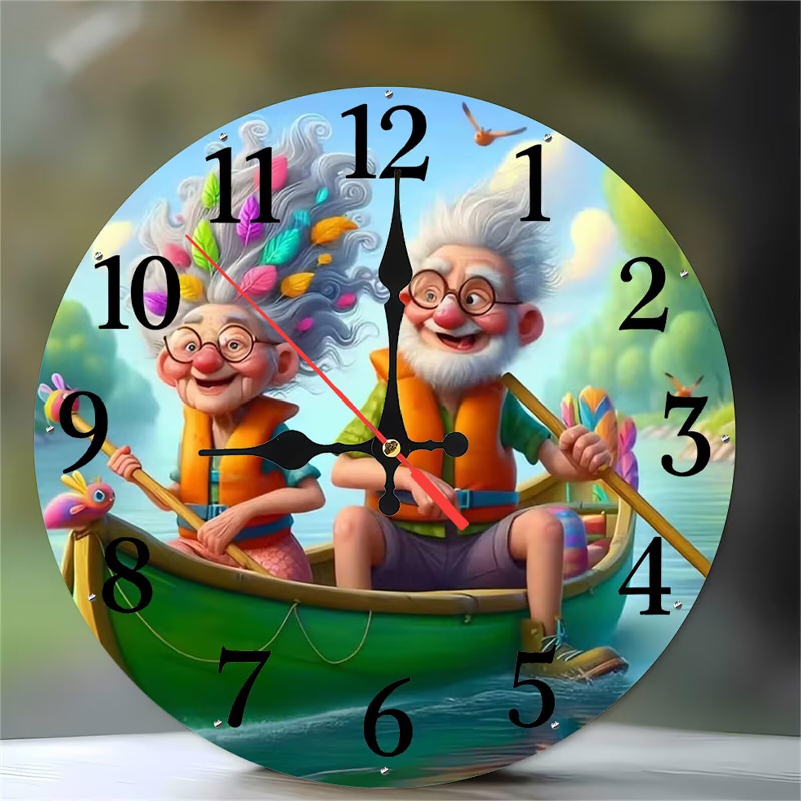 Horloge murale quartz haut de gamme avec cadran rond épuré et finition Rowing Couple