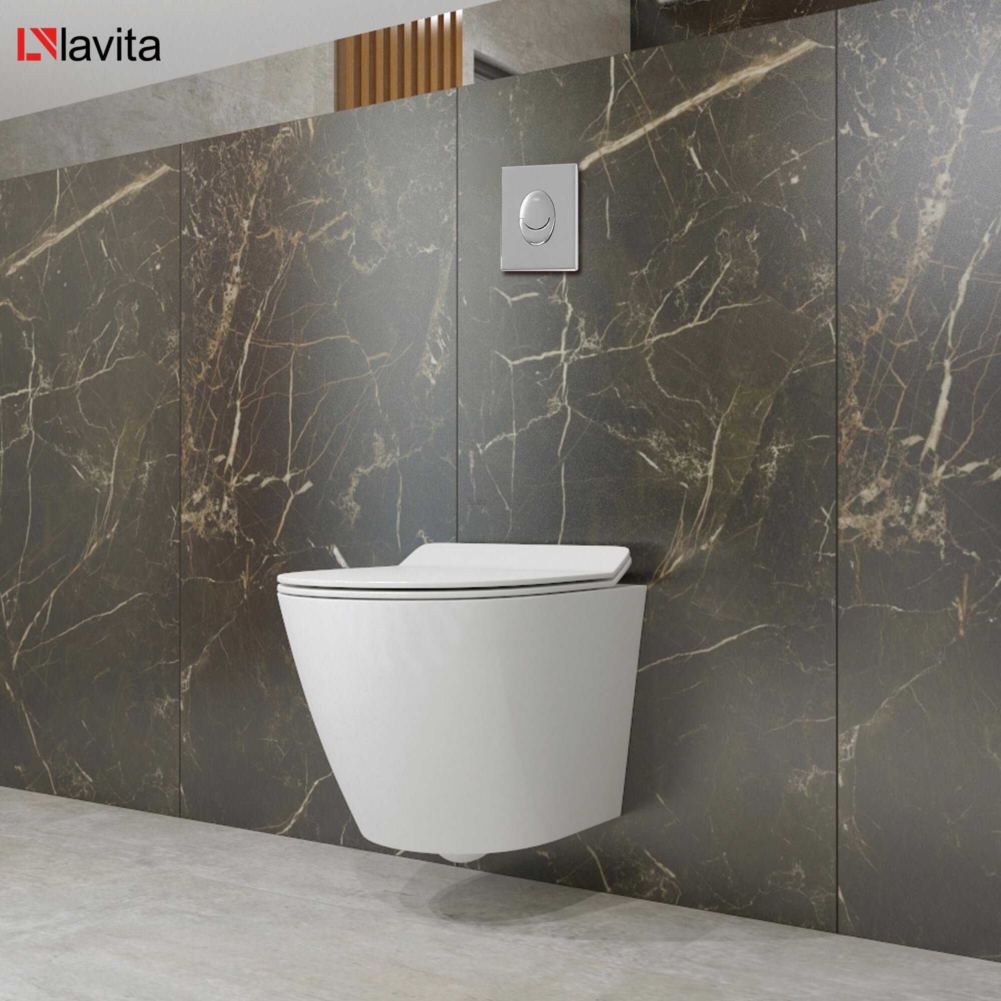 Lavita Vorwandelement Solido Start + Wand Hänge WC Sofi Slim Weiß Spülrandlos + WC Sitz mit Absenkautomatik Verchromter Knopf Komplettset Unterputz Spülkasten Toilette Komplett Sett WC