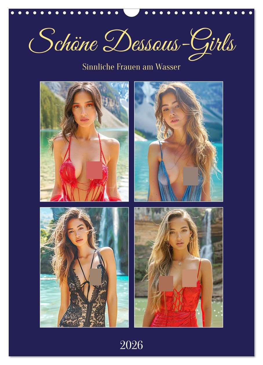 Beautiful lingerie girls. Sensual women by the water UK-Version (Wall Calendar 2026 DIN A3 Portrait), CALVENDO 12 Month Wall Calendar — image 1