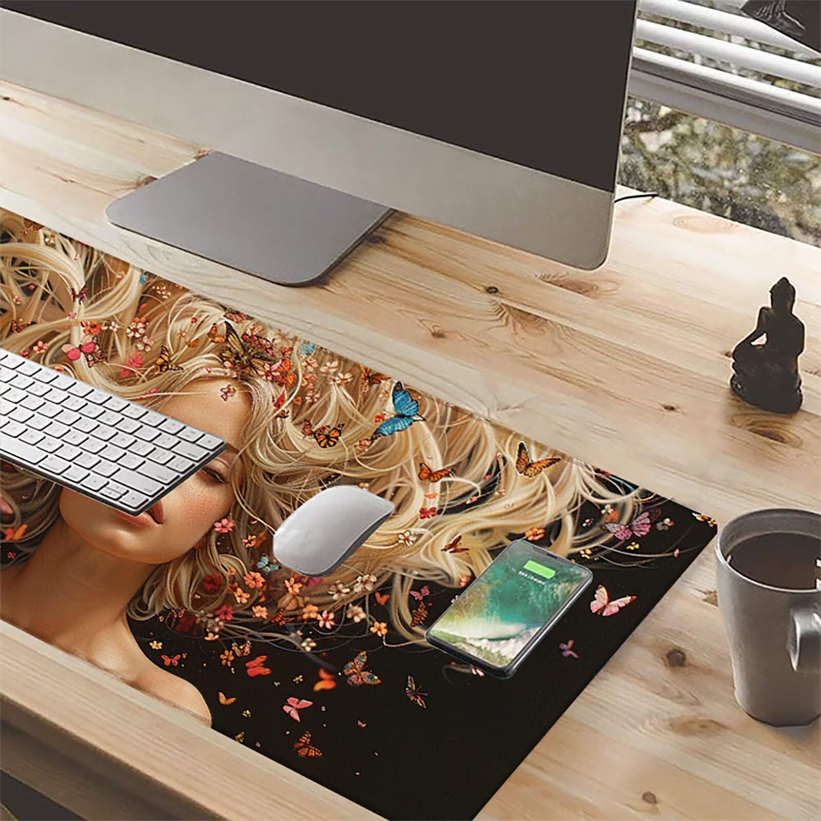 Mujer Alfombrilla Ratón Gaming XXL 1500x800mm, Alfombrilla Gaming Amarillo Mousepad con Base de Goma Antideslizante, Impermeable Desk Mat para Teclado y Raton, Accesorios Gaming Regalos de Hombre 5-8