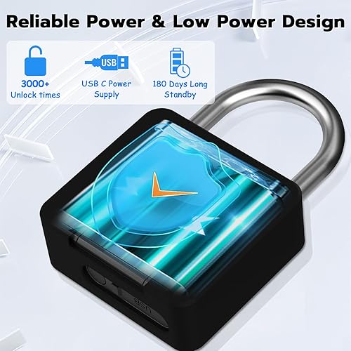 Miniatura 6 de Candado de huellas dactilares, cerradura de combinación resistente, candado con llave, Bluetooth y desbloqueo de huellas dactilares, impermeable con
