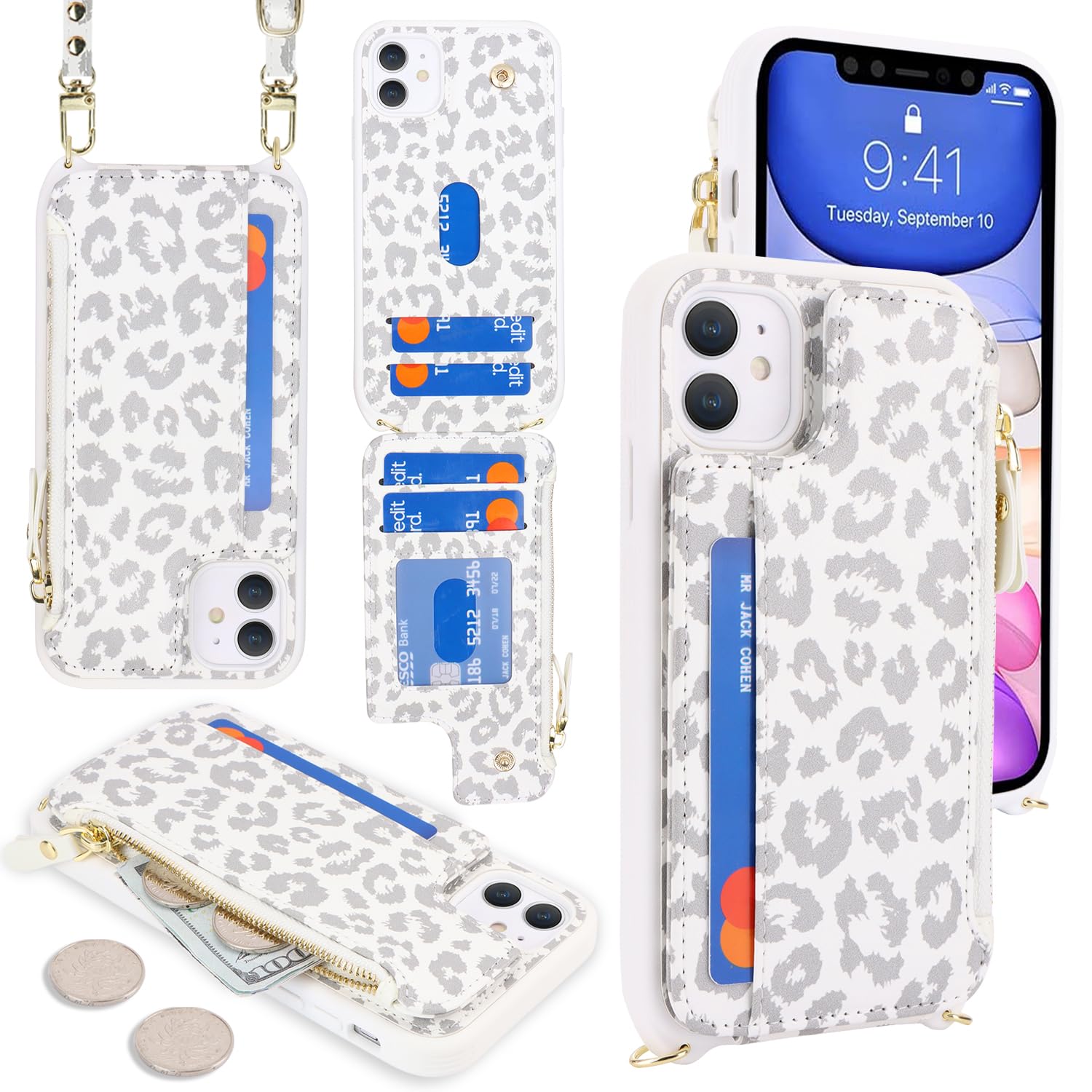SailorTech for iPhone 11 Phone Case with Credit Card Holder for Women iPhone 11 Leather Case Wallet Crossbody with Credit Card Slots Zipper Shockproof Case for Men - Image 3