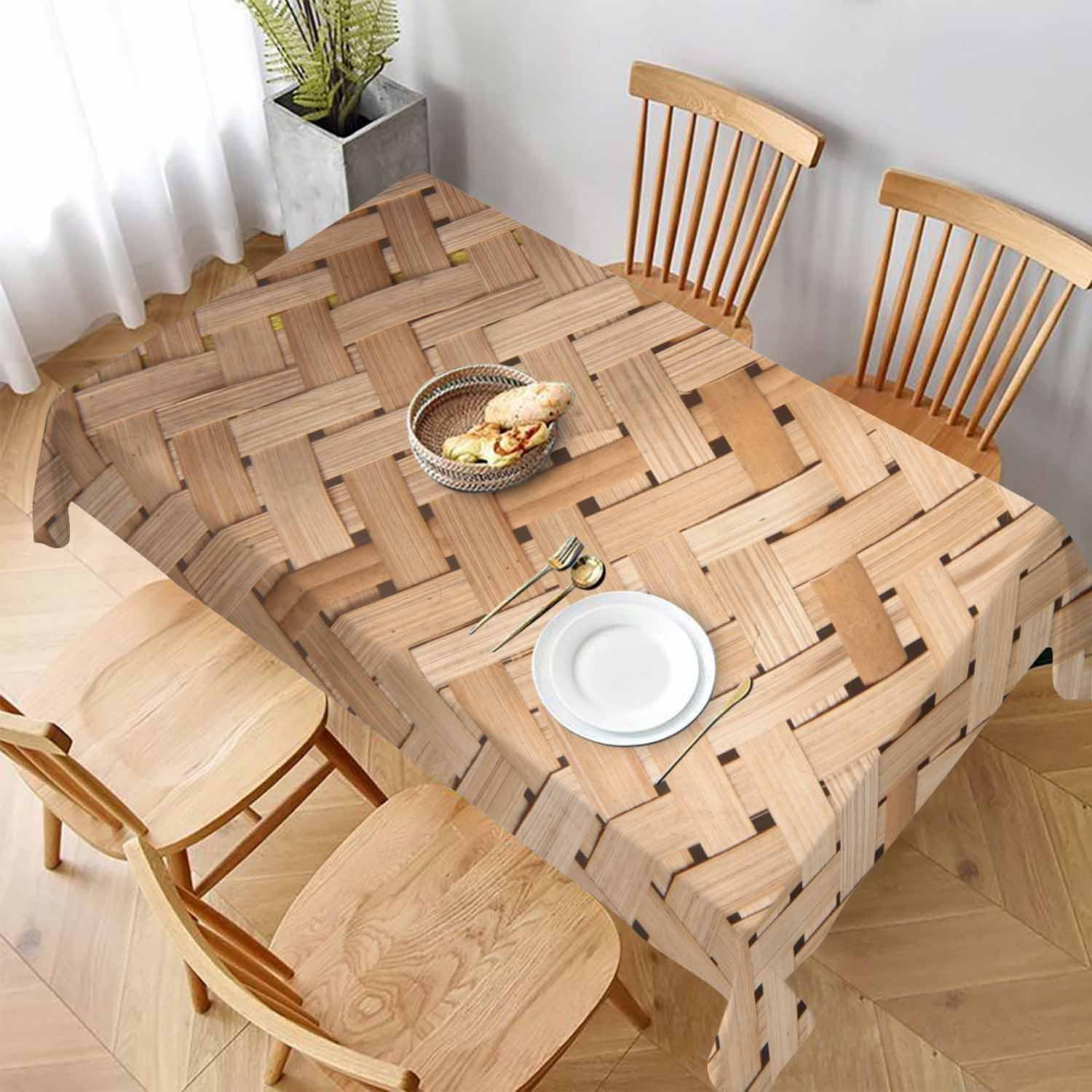 Bamboo Weave Basket Tablecloth 60x84 Inch Original Wooden Color Rectangle Table Cloth Decorations for Kitchen Home Dinner Party Outdoor Picnic Table Cover