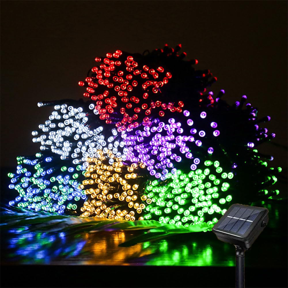 Treer Solar Outdoor String Lights, Solar Powered Garden Fairy Lights IP65 Waterproof Garden Ornaments Outdoor LED Lighting for Yard BBQ, 16.4-105 ft (Multicolored,50 LEDs: 7M (23.0 ft))