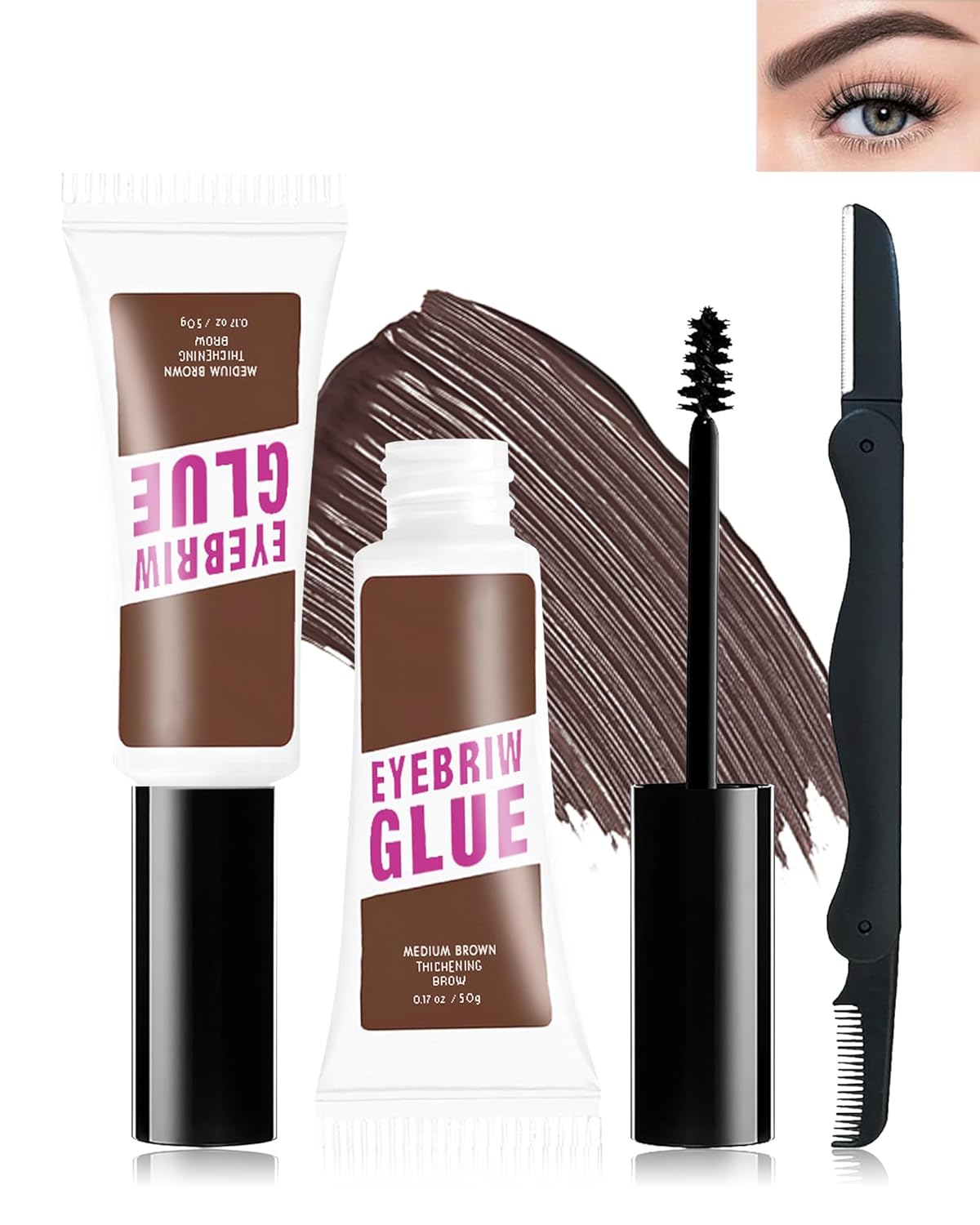 Waterproof Tinted Brown Eyebrow Gel Kit for Women,Professional Medium Brown Brow Glue Tinted Thickening Eye Brow Makeup,Long Lasting Fast Sculpt Eyebrow Mascara Transferproof Brow gel para cejas-03 03# Medium Brown