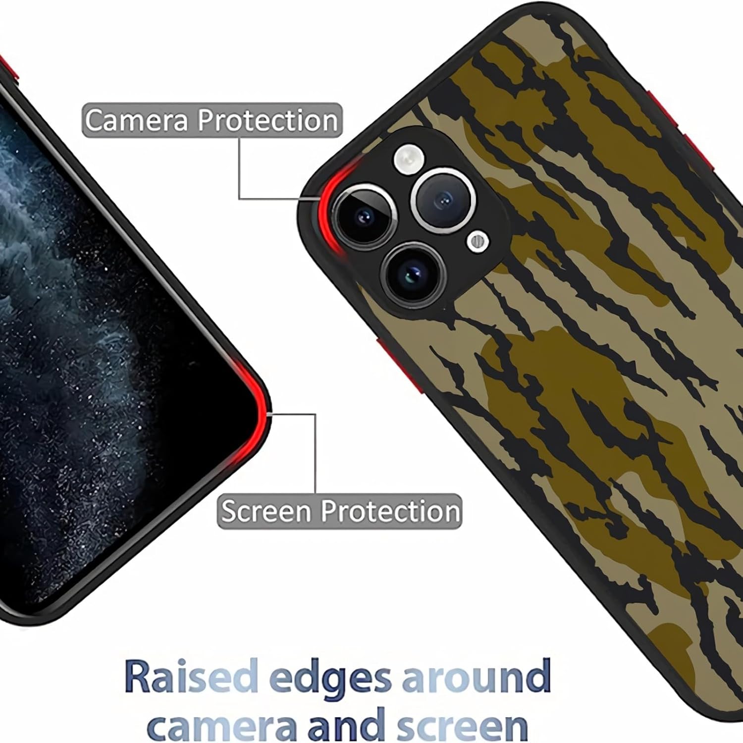 Compatible for iPhone 13 Case, Aesthetic Camo Vintage Camouflage Phone Case Art Thin Soft Black TPU + Mirror Protective Case (for iPhone 13) - Image 2