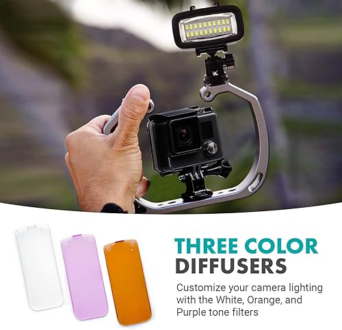 Miniatura 7 de Movo LED-WP Luz de video LED recargable de alta potencia subacuática con cámara de acción y soportes para zapatos, compatible con GoPro, DSLR,