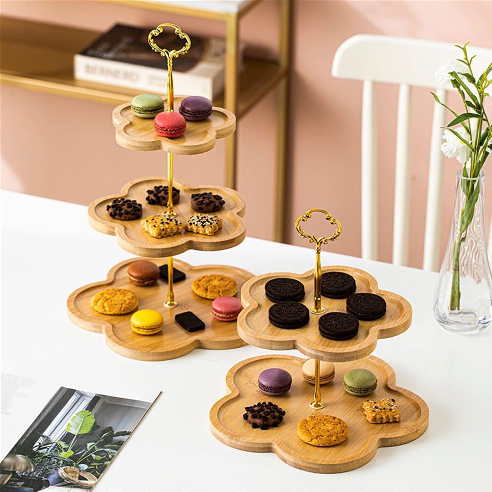Soporte para postres, Bandeja para Pasteles de Dos o Tres Capas, Bandeja para Dulces, Dim Sum, cafeterías, pastelería, exhibición de Pan y postres, Bandeja para