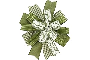 The Arrangement 25: Moss Green Fern Leaf Spring Multi Ribbon Wreath Bow