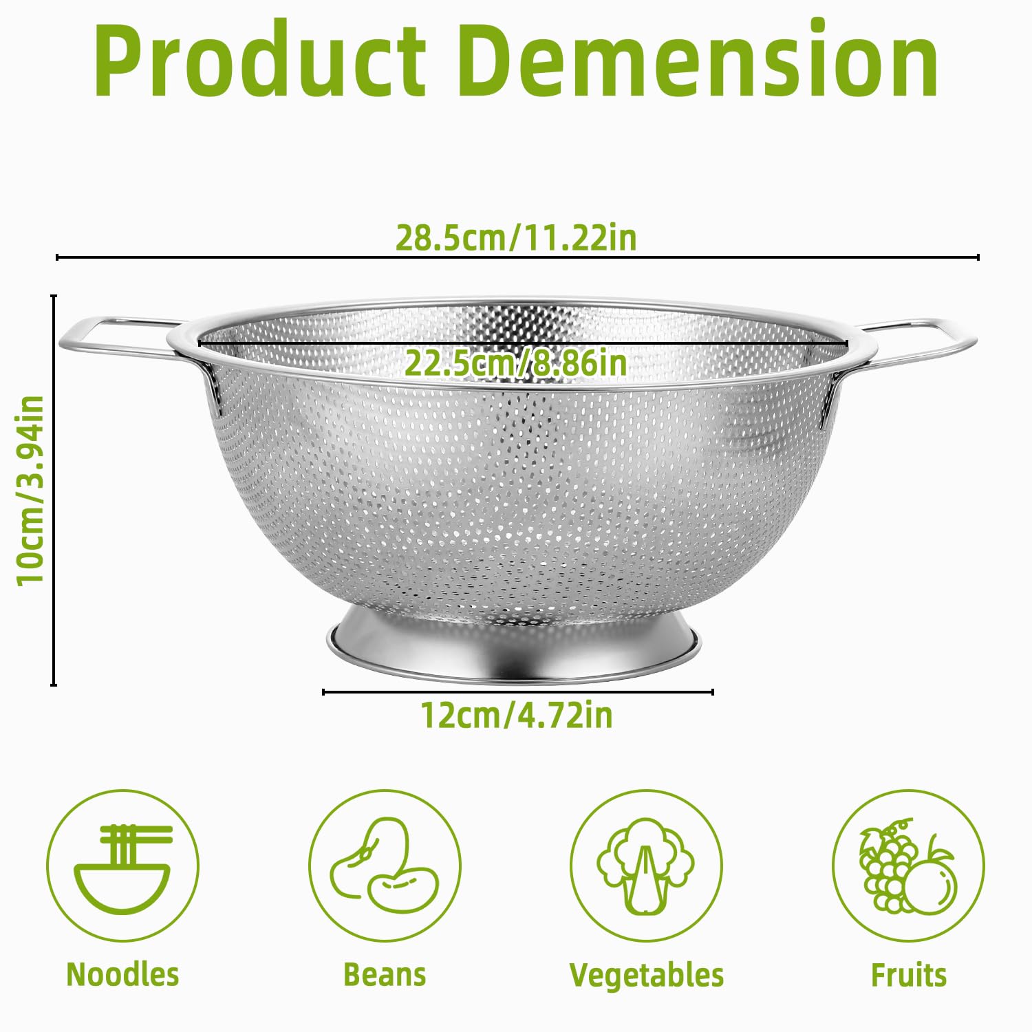 Passoire Tamis Inox de Cuisine 22.5 cm avec Poignées et Base