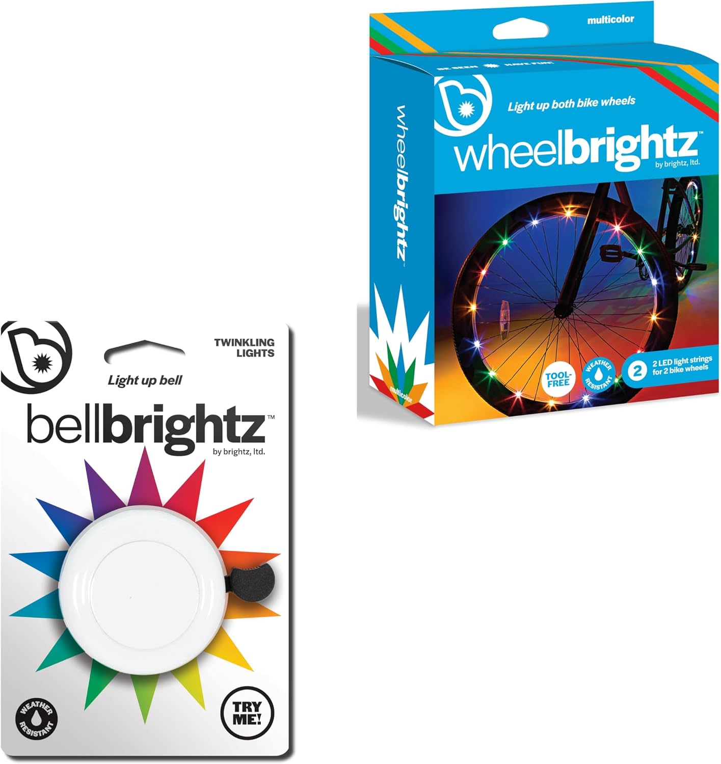 Brightz BellBrightz & WheelBrightz Bundle, White & Multicolor 2-Pack
