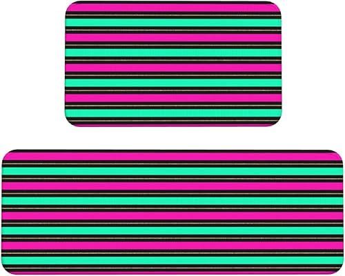 Antifatigue Kitchen Mats for Floor 2 Piece - Retro Color Line Print Kitchen Rugs Non Slip Washable, Runner Rug Standing Mat for
