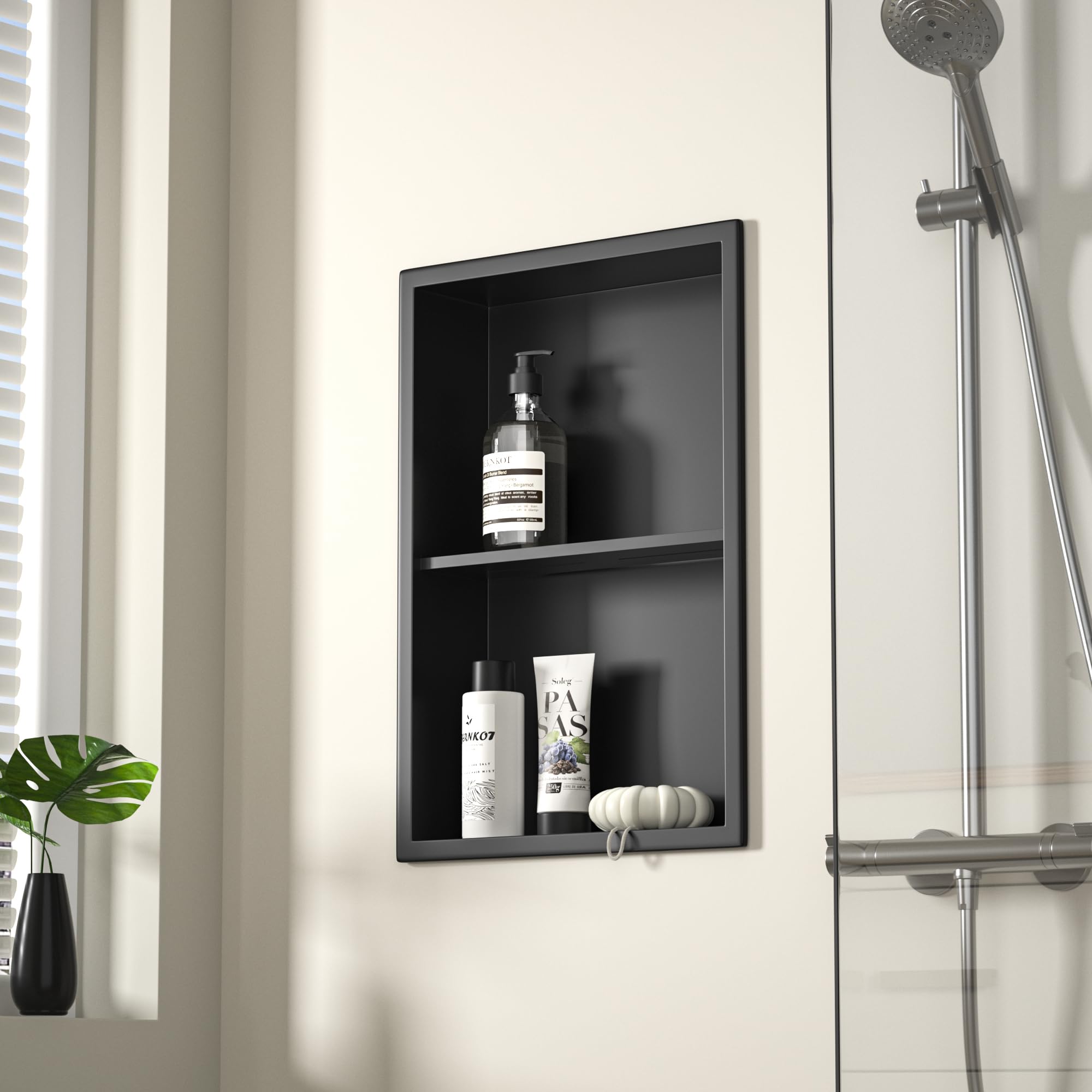Nicchia per doccia in acciaio inox 45x30 cm doppio ripiano montaggio sopra