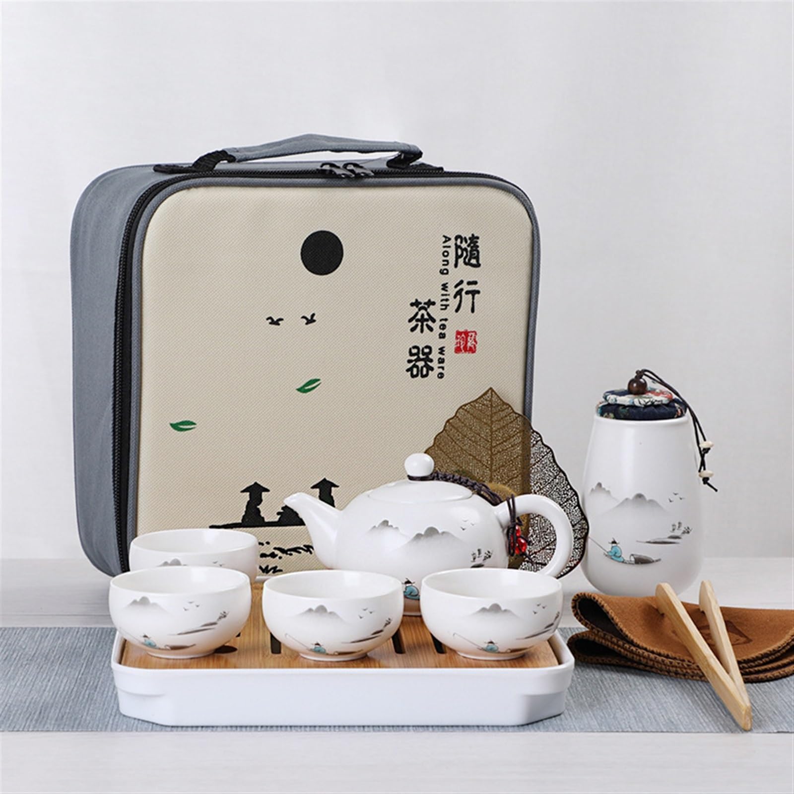 Chinese/Japanese Tea Set Ceramic Teapot One Pot Four Cup Outdoor