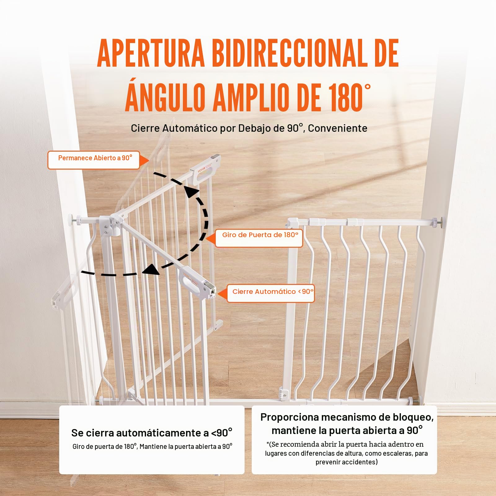 Barrera de Seguridad Extensible Ancho de 74,9-117,8 cm Altura de 76,2 cm Cierre Automático Puerta de Escalera sin Taladrar Ancho de Apertura de 533 mm a 180° Valla para Niños para Interior