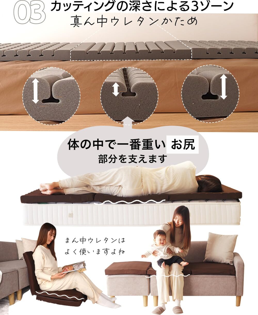 3Dウレタン　コンパクトマットレス8×60×180cm(車中泊にも) お客様用 Amazon｜ベッド&マットレス公式 ごろ寝マット 三つ折り 高反発 3Dセル