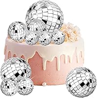 Vista 1 de 10 adornos de bola de discoteca para tartas, 5 tamaños, mini bolas de discoteca plateadas, accesorios temáticos de discoteca para fiesta