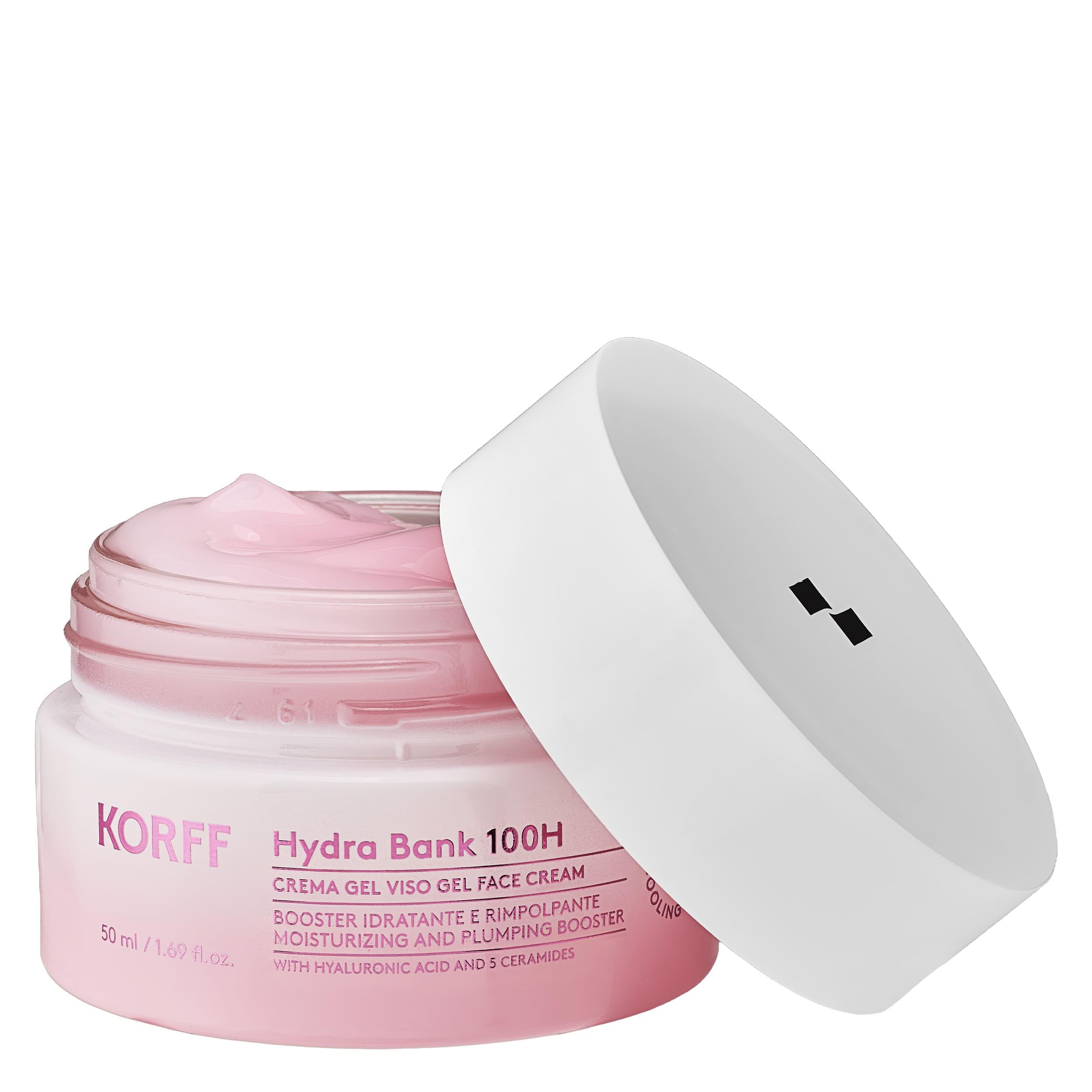 Korff Hydra Bank 100H Crema Viso Gel, Booster Idratante e Rimpolpante con Acido Ialuronico e 5 Ceramidi, 50 ml