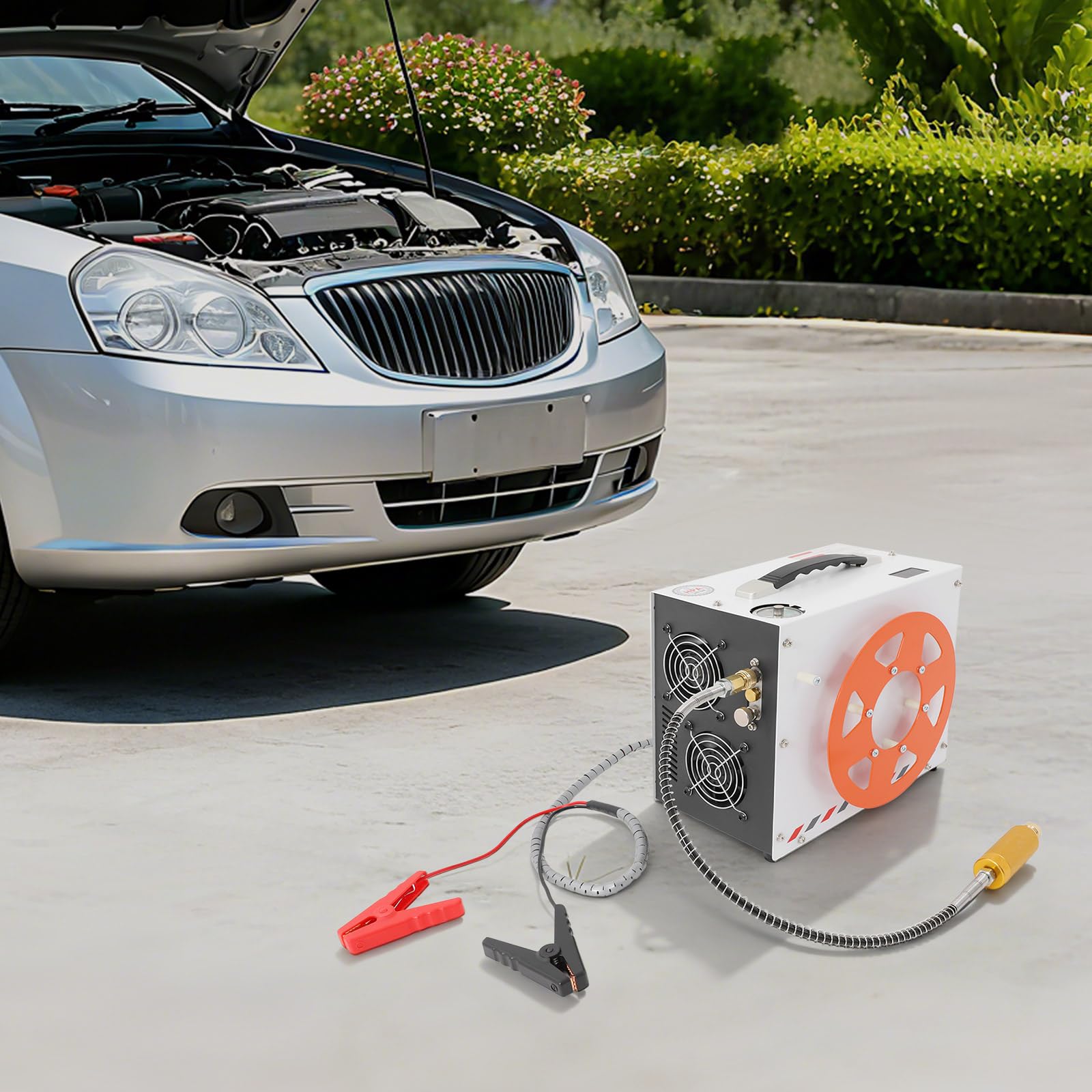 4500Psi Pcp Luftkompressor, 3-stufige Kompression, Lüftergekühlt, Flüsterkompressor Auto-Stopp, Luftgewehrkompressor mit Hochdruckschlauchs Schnellkupplung Batterieklemmen