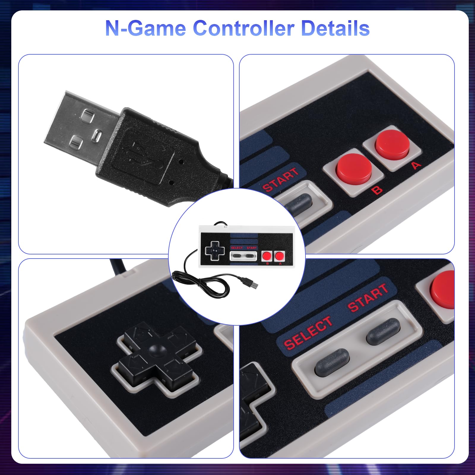 Binghe NES Game Controller, Controlador de juegos NES con USB Interfaz Modelo clásico Compatible con Nintendo NES/PC/M-A-C/Raspberry Pi 3(2 Piezas) - 4